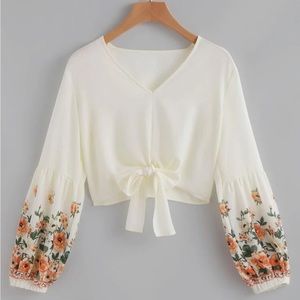 SHEIN- Cream Long Sleeve Crop Top- Size Large